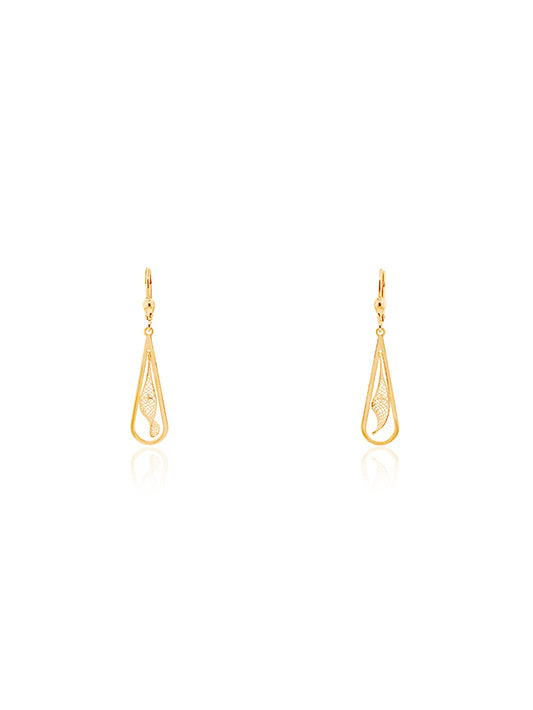 Curved Filigree Drop Earrings in 9 Carat Yellow Gold