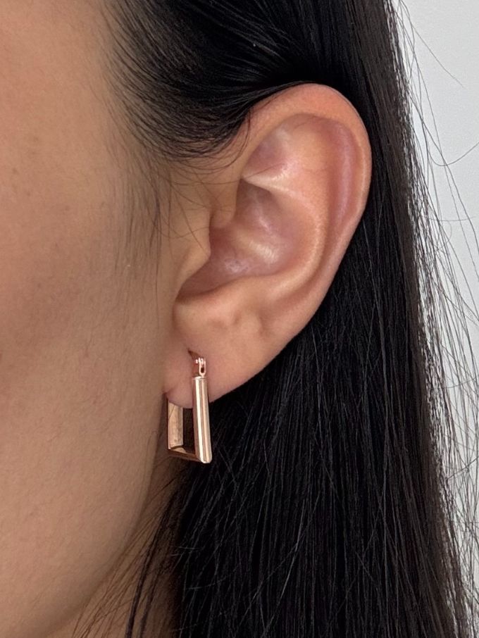 Plain Oblong Hoop Earrings in 9 Carat Rose Gold, 15mm