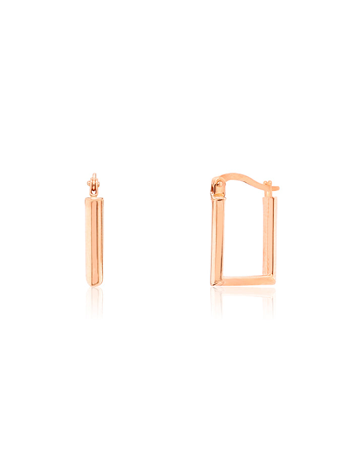 Plain Oblong Hoop Earrings in 9 Carat Rose Gold, 15mm