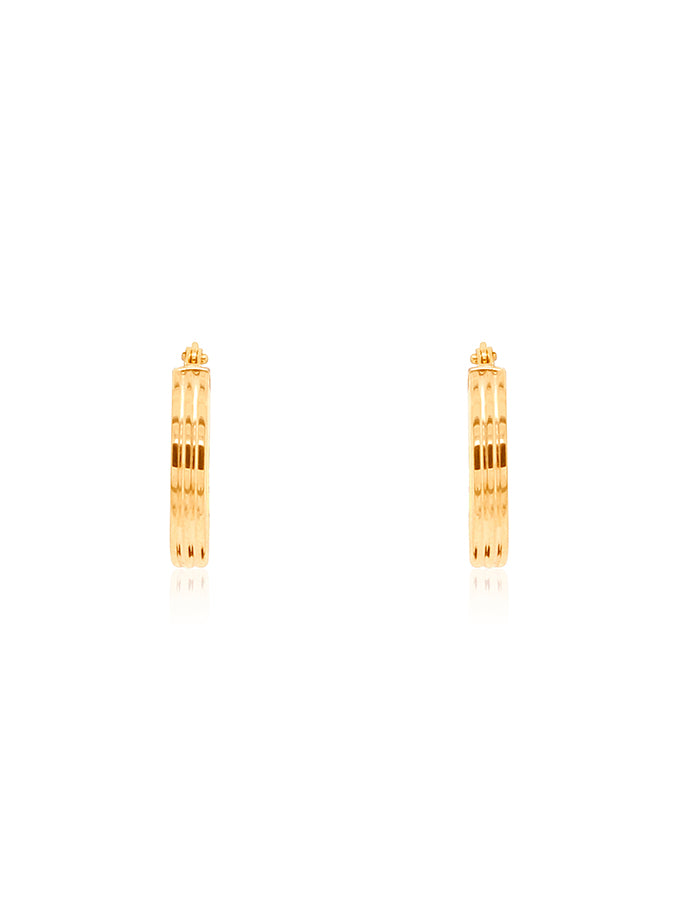 Oval Lined Hoop Earrings in 9 Carat Yellow Gold, 10x3mm