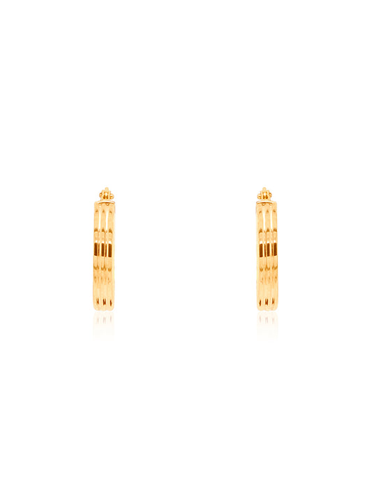 Oval Lined Hoop Earrings in 9 Carat Yellow Gold, 10x3mm