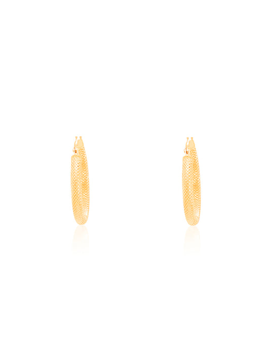 Hammered Hoop Earrings in 9 Carat Yellow Gold, 15x2.5mm