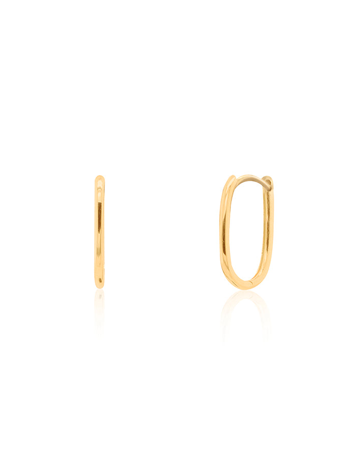 Oblong Huggie Earrings in 9 Carat Yellow Gold, 15x1.6mm