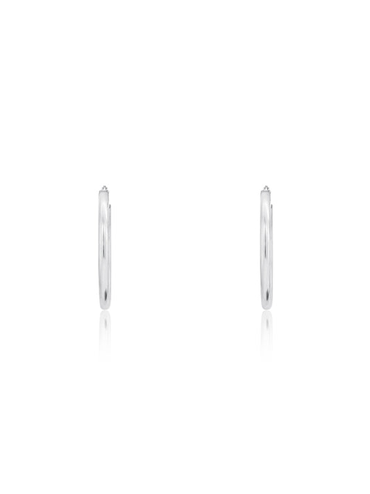 30mm Barrel Plain 9 Carat White Gold Hoop Earrings