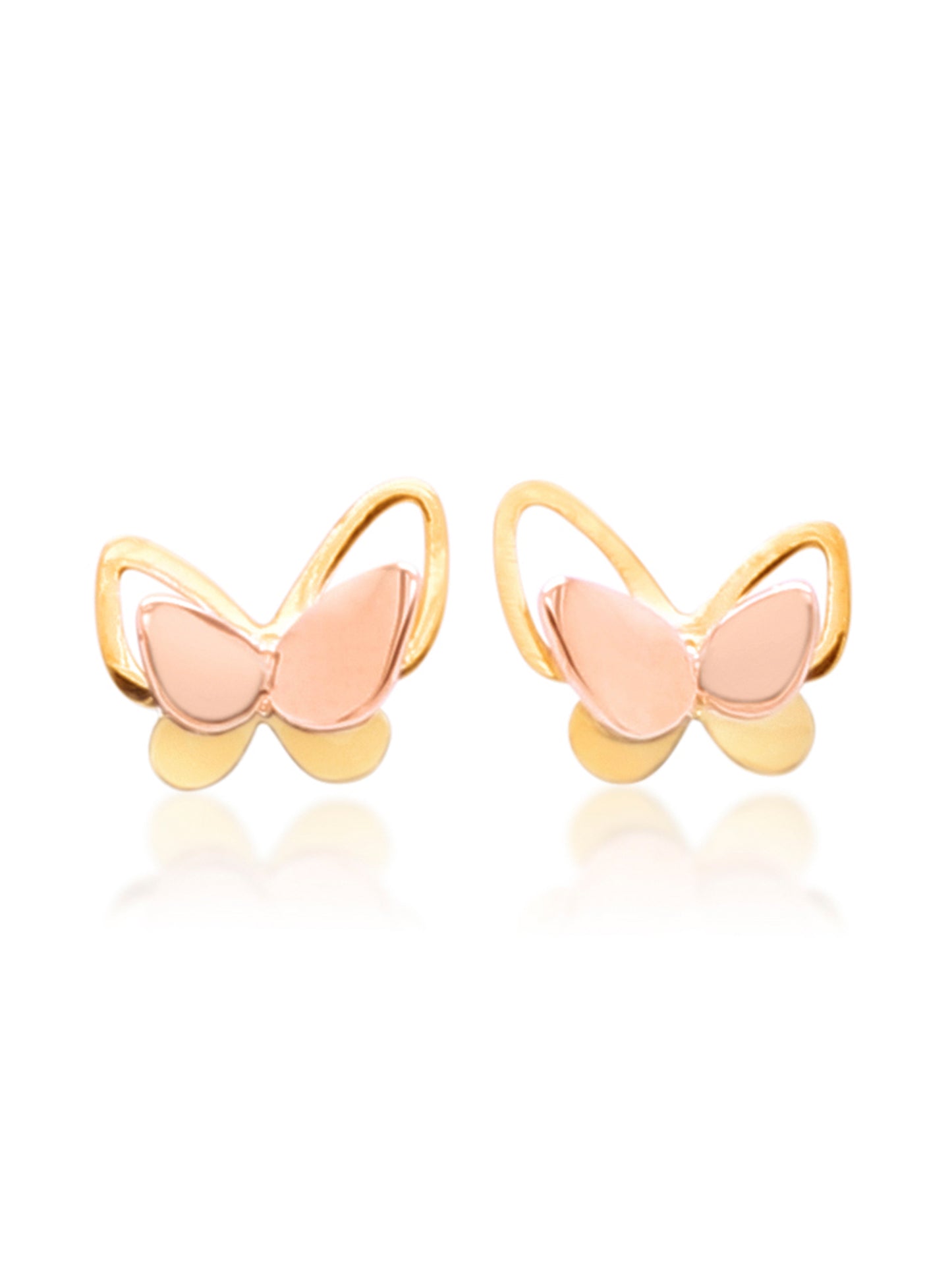 Butterfly Stud Earrings in 9 Carat Yellow & Rose Gold