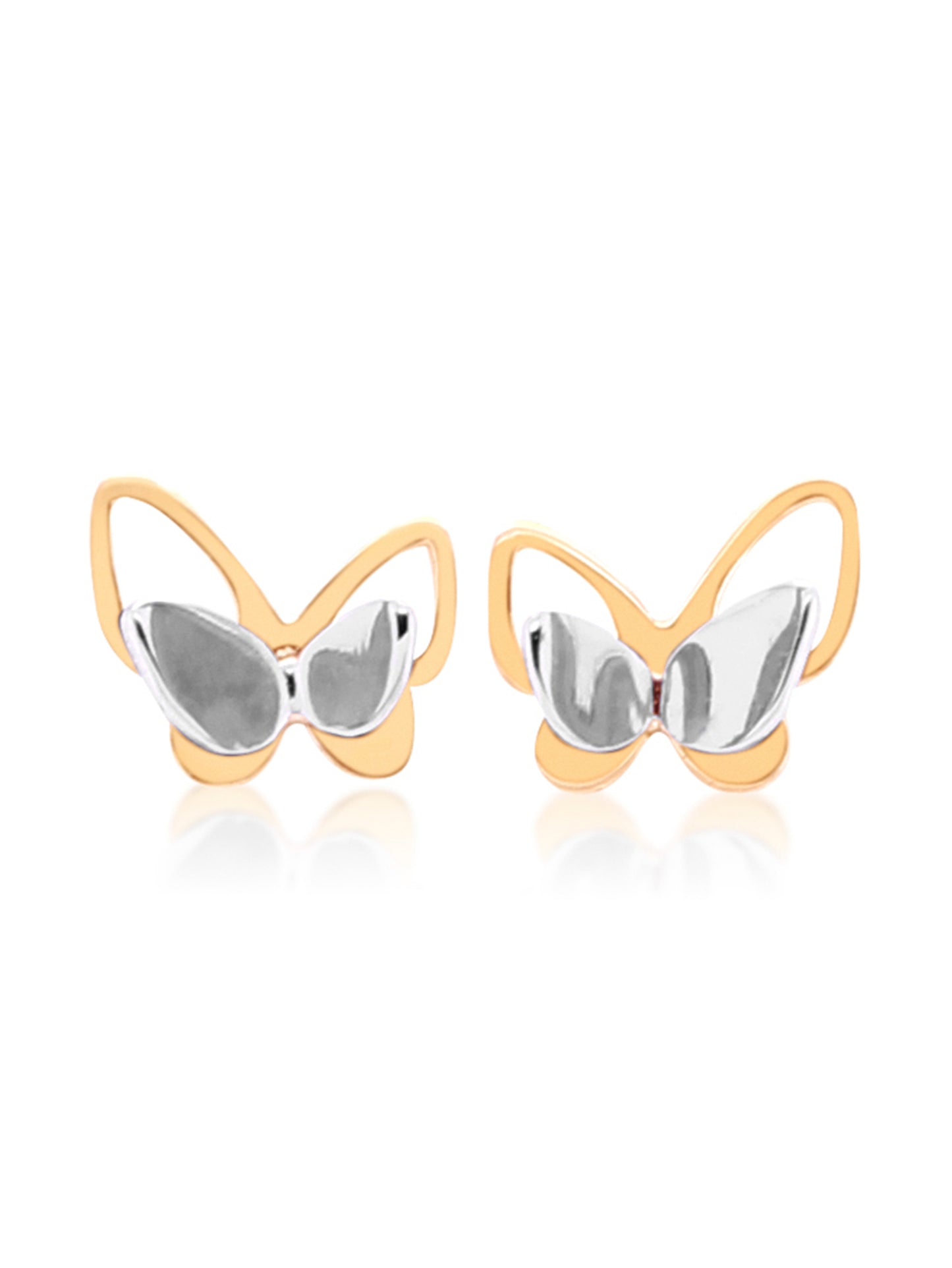 Butterfly Stud Earrings in 9 Carat Yellow & White Gold