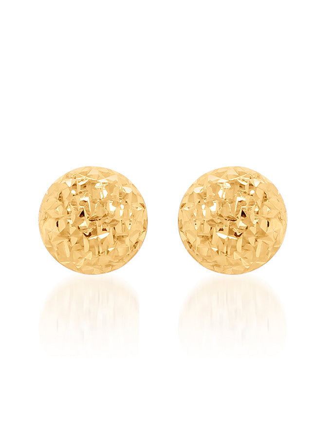 Diamond Cut Button Stud Earrings in 9 Carat Yellow Gold