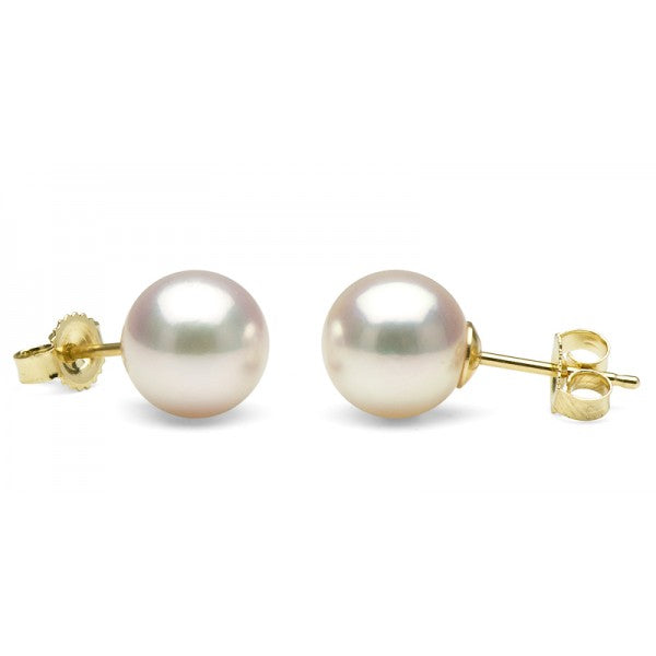 Akoya Cultured Pearl Studs, 18K Yellow Gold, 8.5-9mm