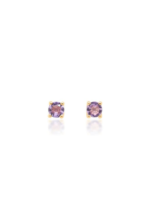 Four Claw RBC Amethyst Studs, 9K Yellow Gold