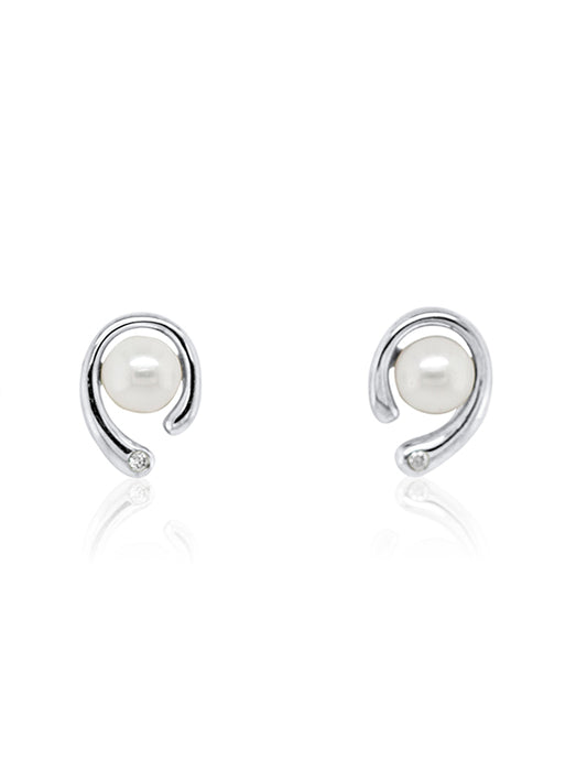 Akoya Cultured Pearl & Diamond Studs, 9K White Gold, 5.5-6mm