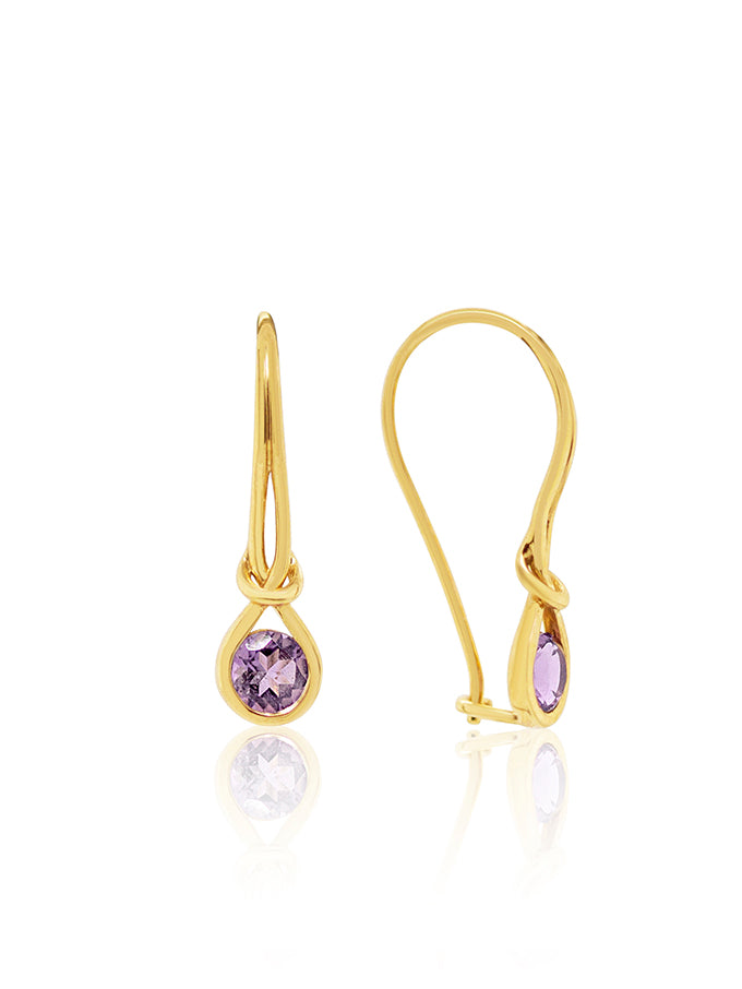 Amethyst Drop Ear Rings, 9K Yellow Gold.