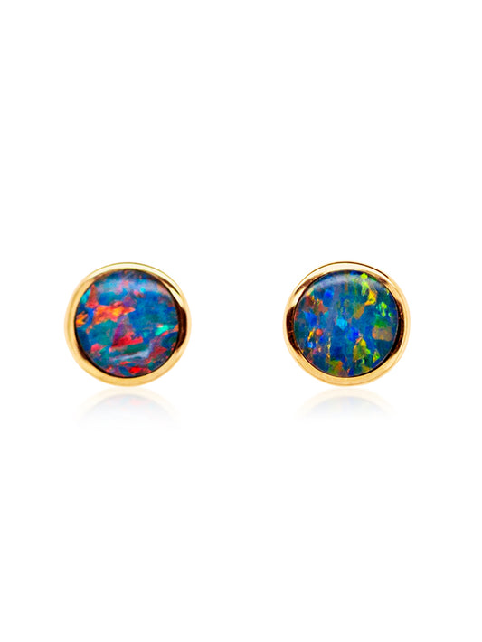 Doublet Opal Studs, 14K Yellow Gold.