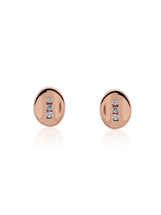 Cubic Zirconia Concave Studs, 9K Rose Gold