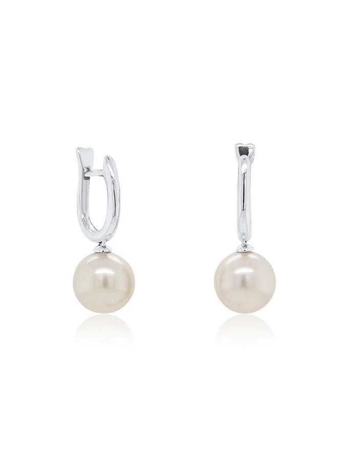 South Sea Pearl Huggies, 9K White Gold, 9mm