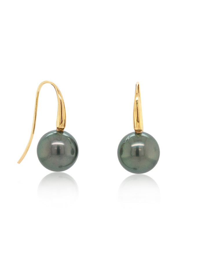 Tahitian Pearl Drops, 9K Yellow Gold, 9mm