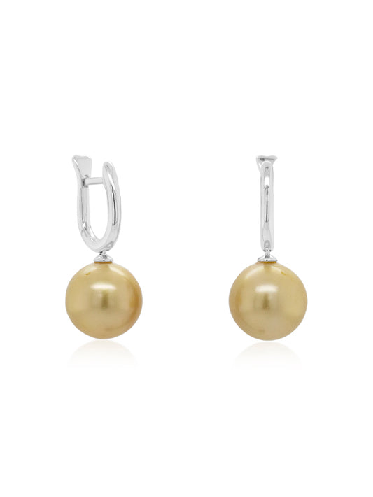 Golden South Sea Pearl Huggies, 9K White Gold, 11mm