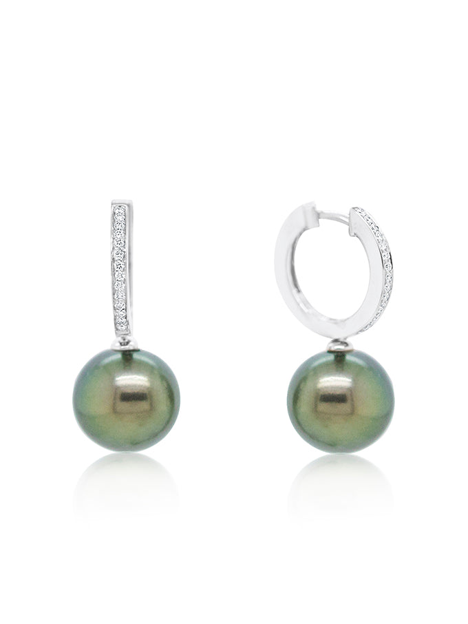 Elegant Tahitian Pearl & Diamond Huggies