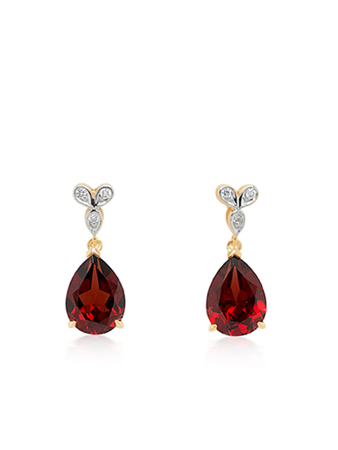 Garnet & Diamond earrings, 9K yellow gold