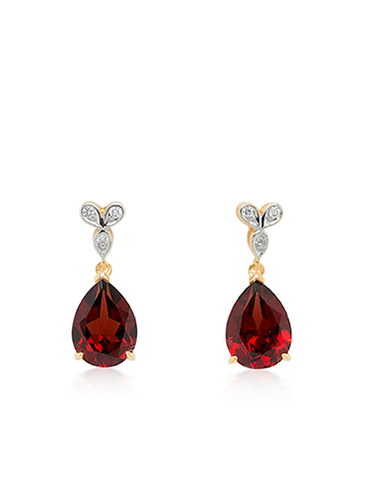 Garnet & Diamond earrings, 9K yellow gold