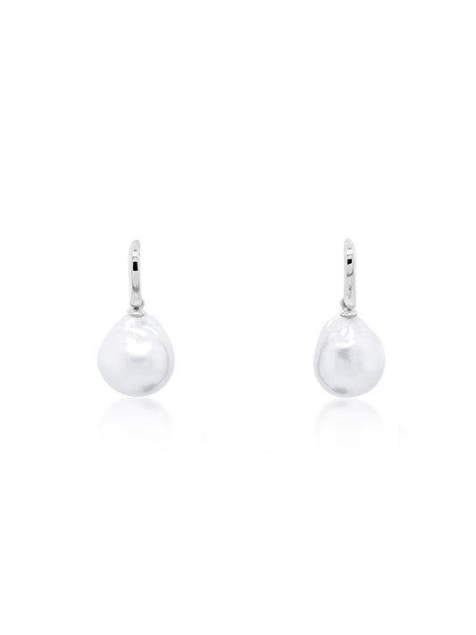 South Sea Baroque Pearl in 9 Carat White Gold drop ear rings