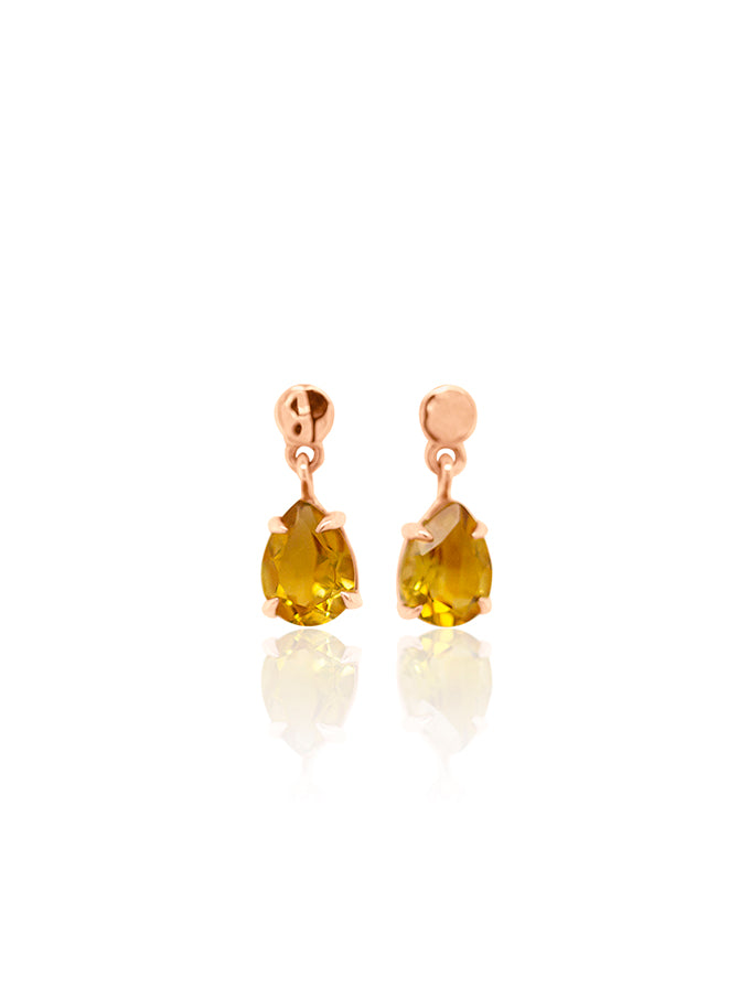 Pear Citrine Drops, 9K Rose Gold