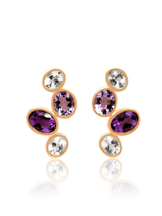 Amethyst & Morganite Earrings, 9K Rose Gold