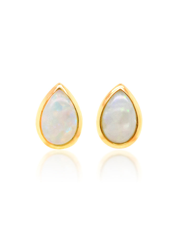 Pear shape Opal Earrings, 9K Yellow Gold Studs