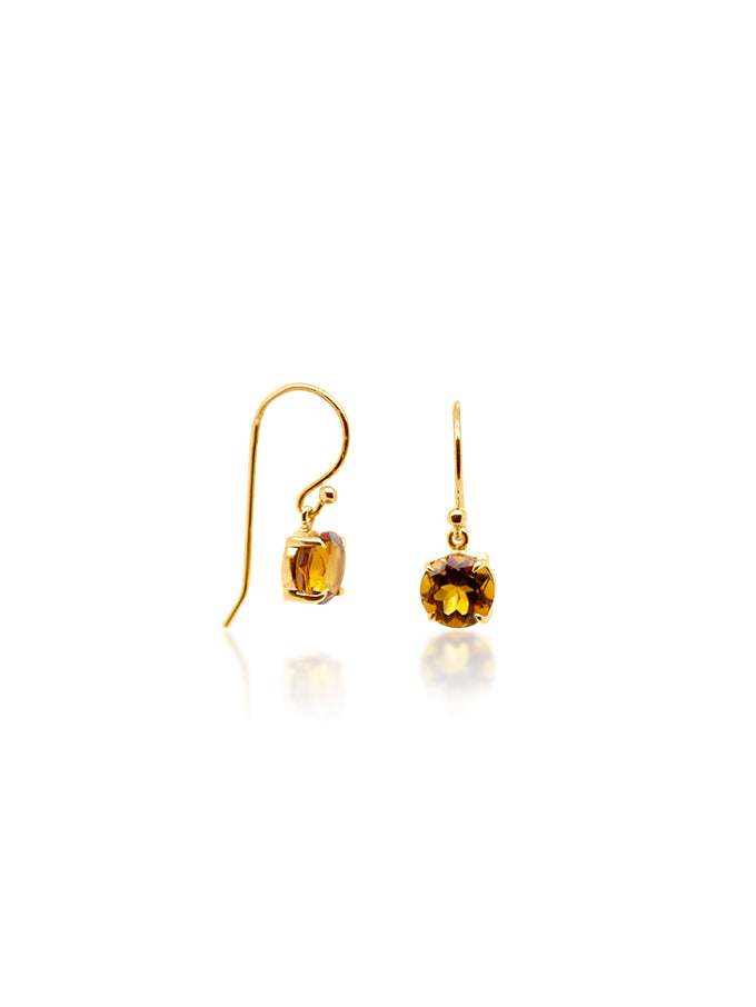 Round Citrine Drop Earrings in 9 Carat Yellow Gold