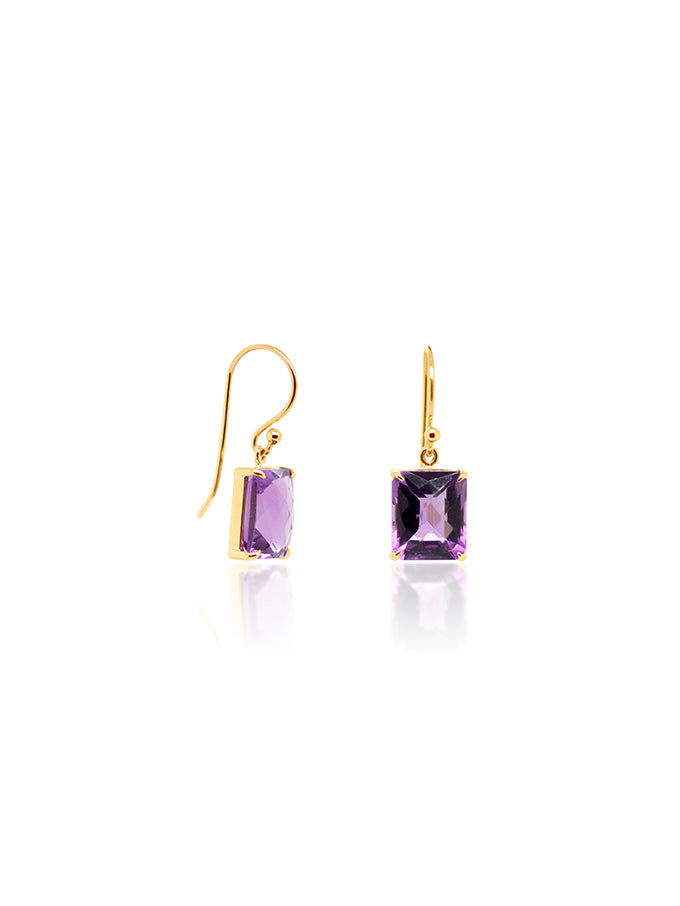 Square Cut Amethyst Drops in 9 Carat Yellow Gold