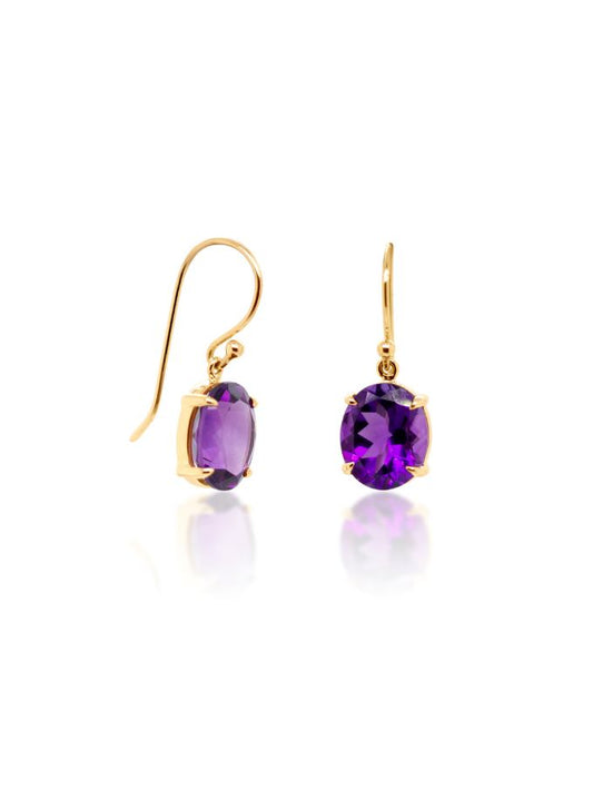 Round Cut Amethyst Drops in 9 Carat Yellow Gold