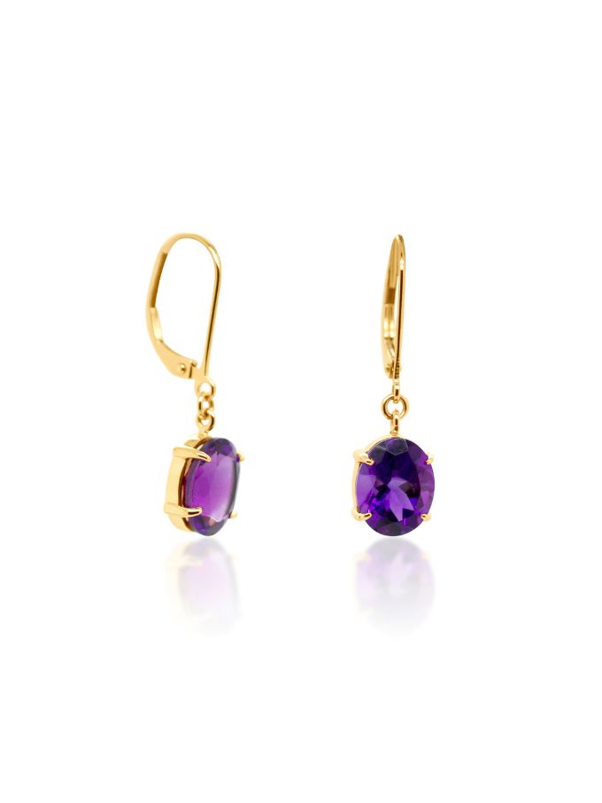 Oval Amethyst Continental Drops, 9K Yellow Gold