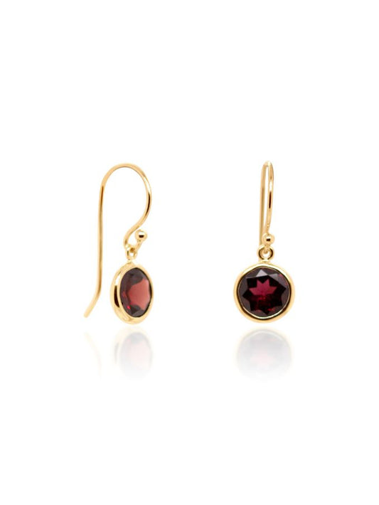 Garnet Earrings in 9 Carat Yellow Gold Shepherd Hook Drops.