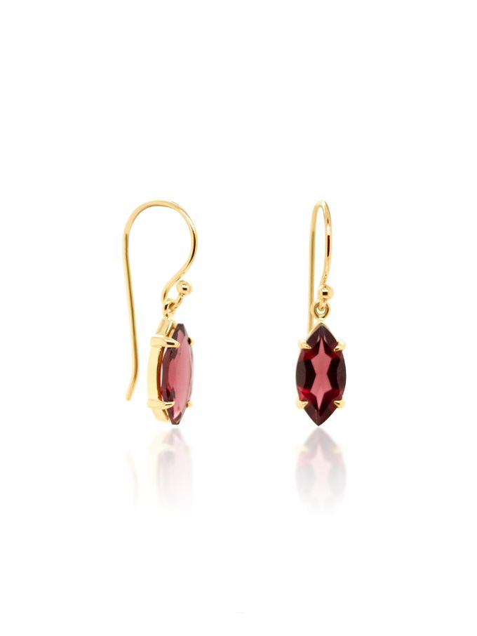 Marquise Garnet Earrings 9K Yellow Gold, Sheperd Hook