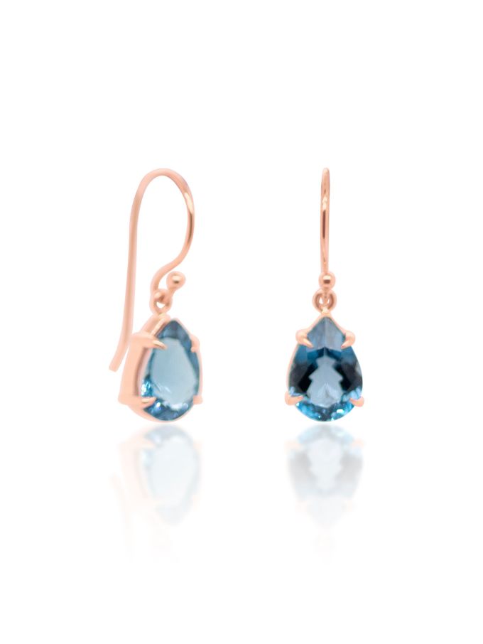 Pear Cut London Blue Topaz Earring in 9 Carat Rose Gold