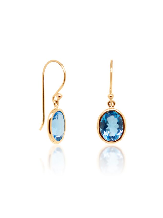 Oval Swiss Blue Topaz Earrings in 9 Carat Yellow Gold