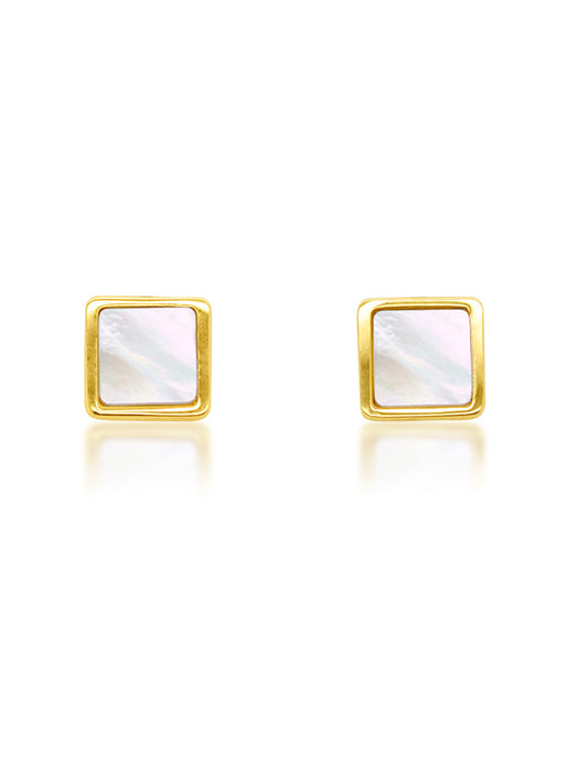 Mother of Pearl Stud Earrings in 9 Carat Yellow Gold.