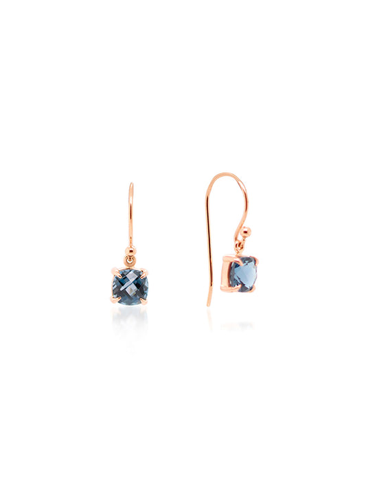 London Blue Topaz Earring in 9 Carat Rose Gold Shepherd Hooks