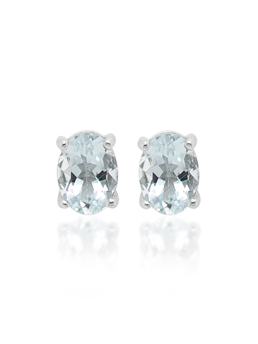 Oval 4 claw Aquamarine Stud Earrings in 9 Carat White Gold