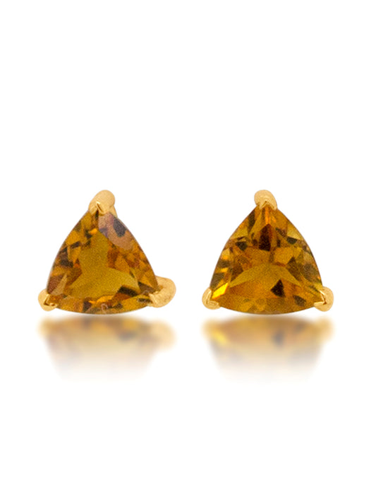 Citrine Triangle Cut, Stud Earrings in 9 Carat Yellow Gold