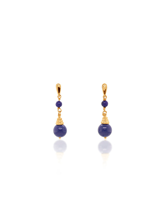 Lapis Stud Drop Earrings, 9 Carat Yellow Gold