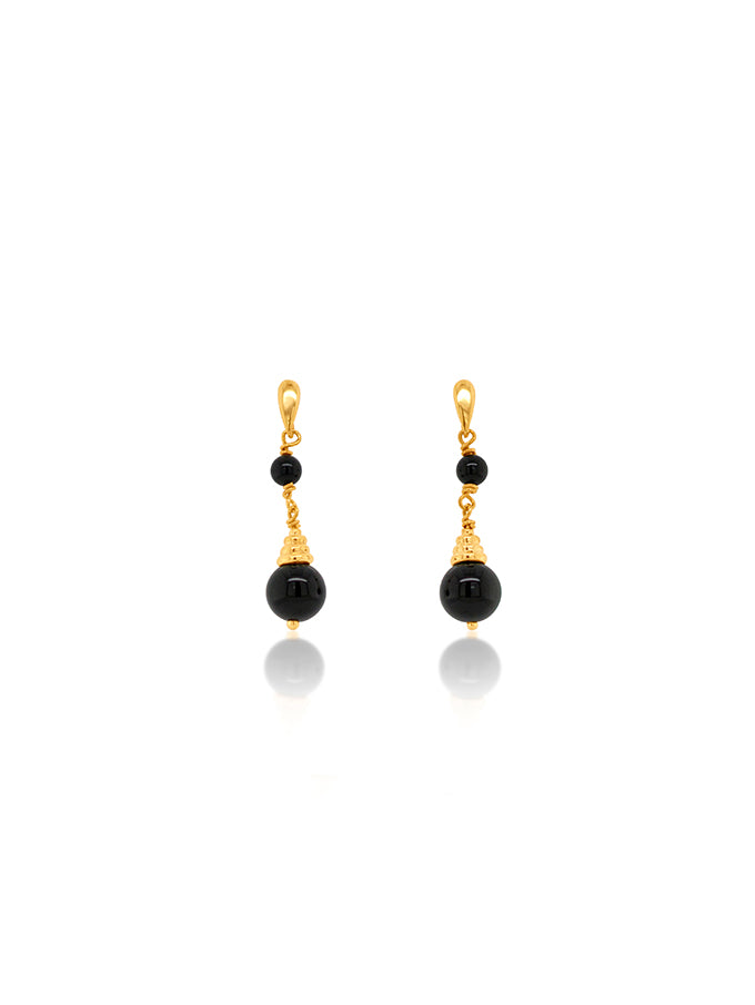 Onyx Stud Drop Earrings, 9K Yellow Gold