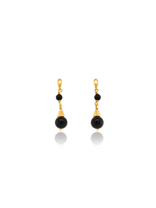 Onyx Stud Drop Earrings, 9K Yellow Gold