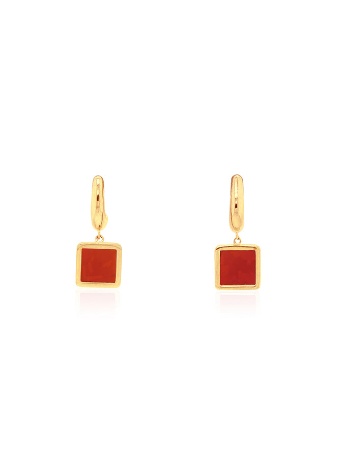 Carnelion Stud Drop Earrings in 9 Carat Yellow Gold