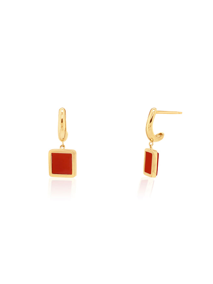 Carnelion Stud Drop Earrings in 9 Carat Yellow Gold