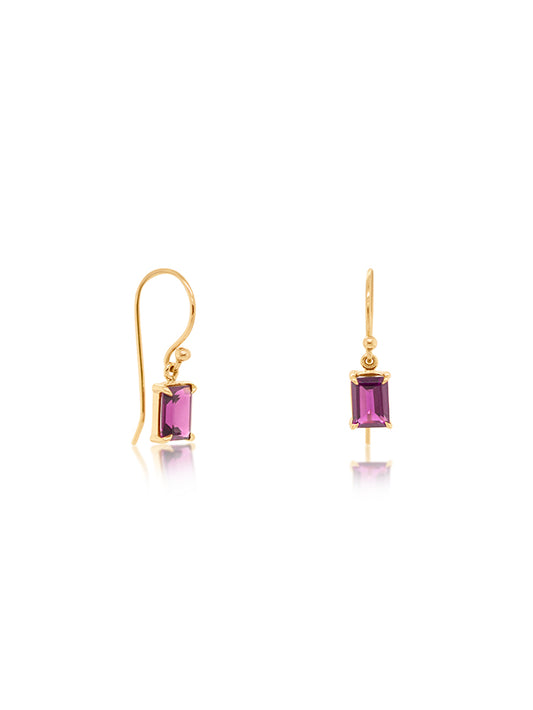 Rhodolite Garnet Drop Earrings 9 Carat Yellow Gold.