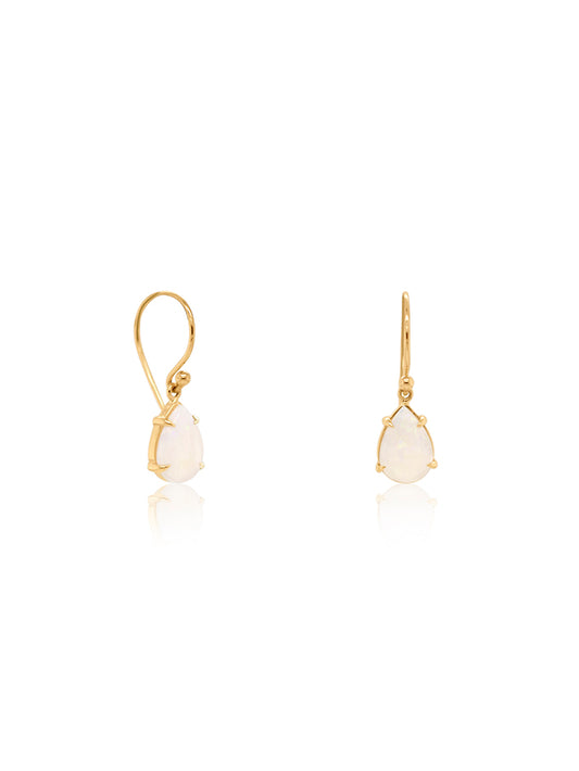 Brilliant Solid White Opal on 9 Carat Yellow Gold Shepherd Hook Drops.