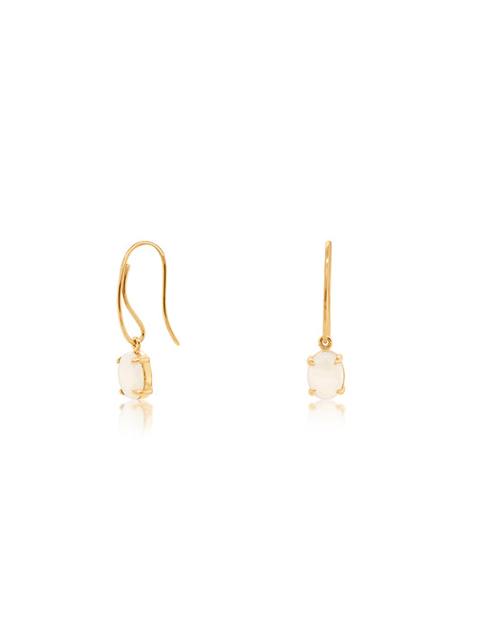 Solid White Opal Drop Earrings, 9 Carat Yellow Gold.