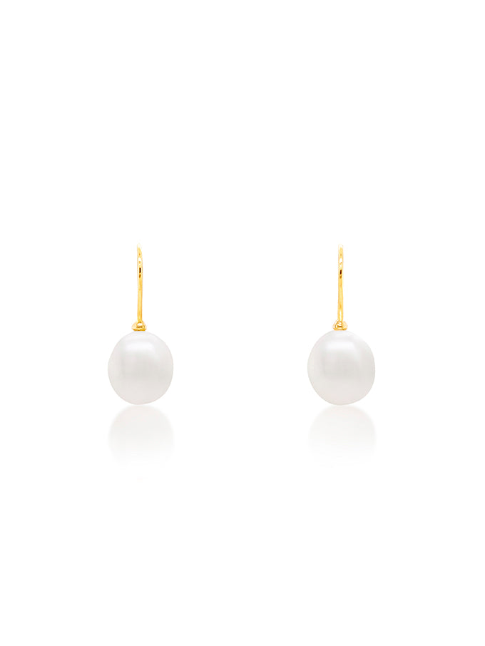 9mm South Sea Pearl Lever Back Drop Earrings, 18 Carat Yellow Gold