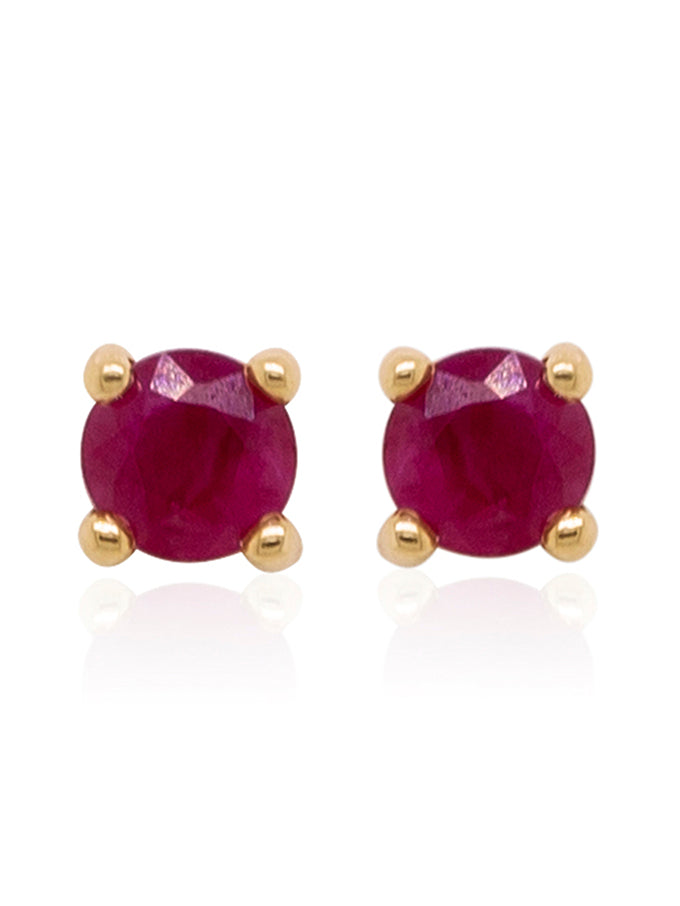 3.50mm 4 Claw Ruby Stud Earrings in 9 Carat Yellow Gold