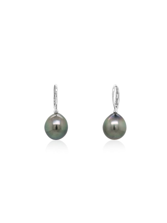 10mm Tahitian Pearl Drop Earrings in 18 Carat White Gold